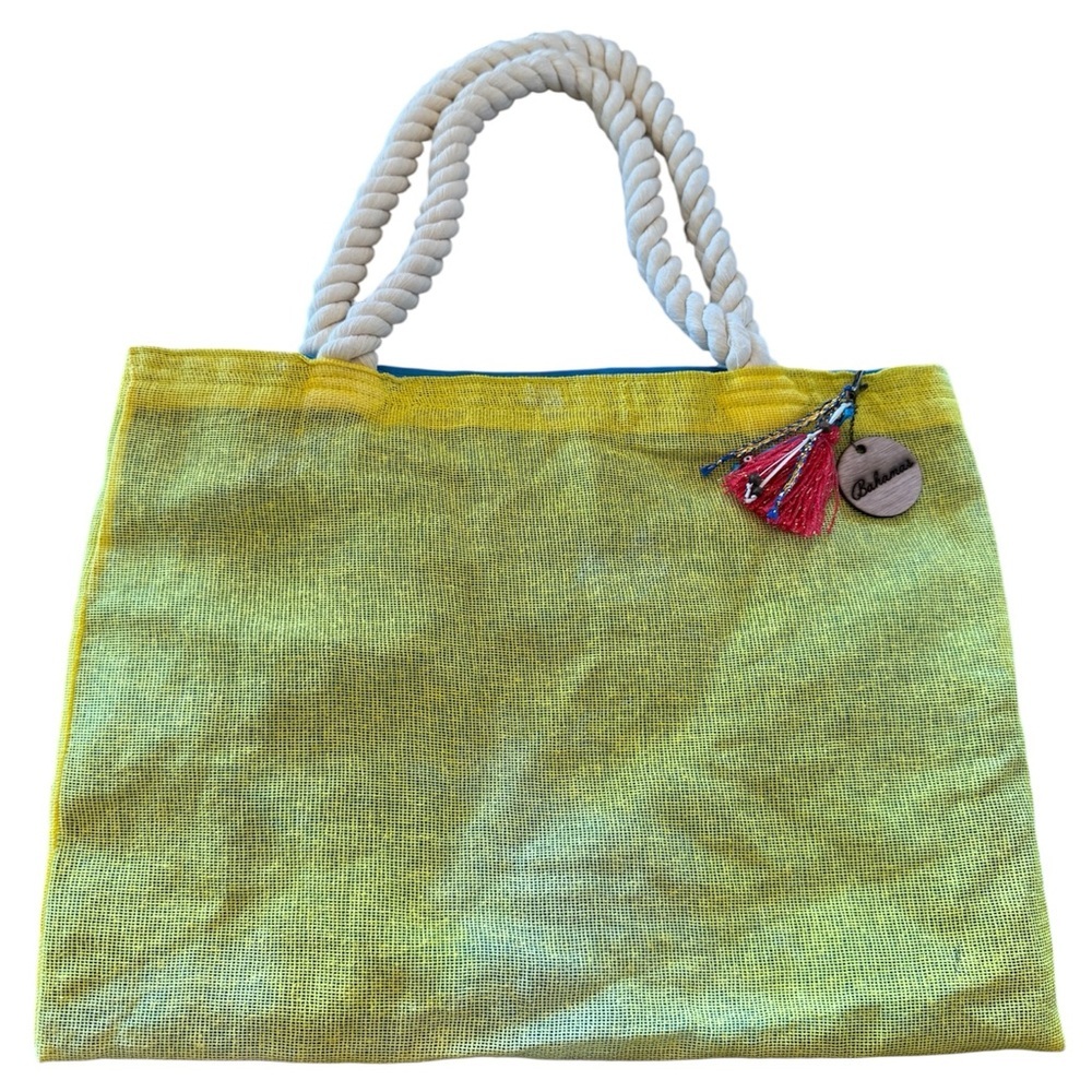 Yellow Beach Tote Bag with Rope Handles